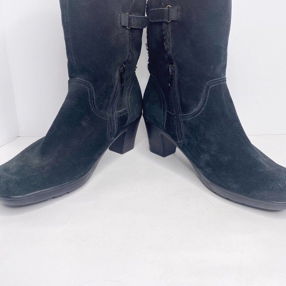 CLARKS Bendables Black Suede Leather Zip Ankle Boots Womens 10 W Lined 39384 - Picture 4 of 11